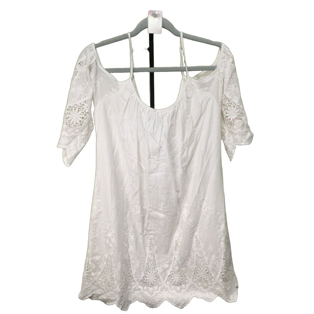 ASINNAI CD5123YNY Women's White Embroidered Cold Shoulder Short Dress Size S